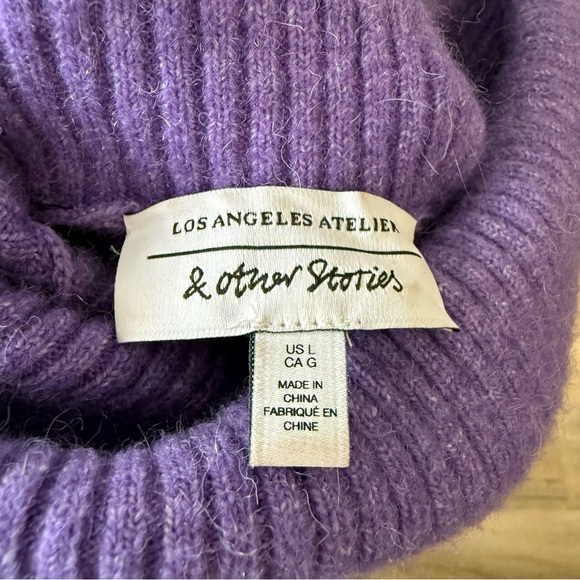 & Other Stories Purple Alpaca Wool Ribbed Turtleneck Sweater Dress - Large - Picture 7 of 8